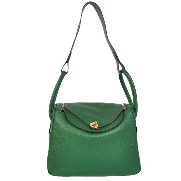 High Quality Replica Hermes Lindy 30CM Havanne Handbags 1057 Dark Green Leather Golden Hardware - Click Image to Close